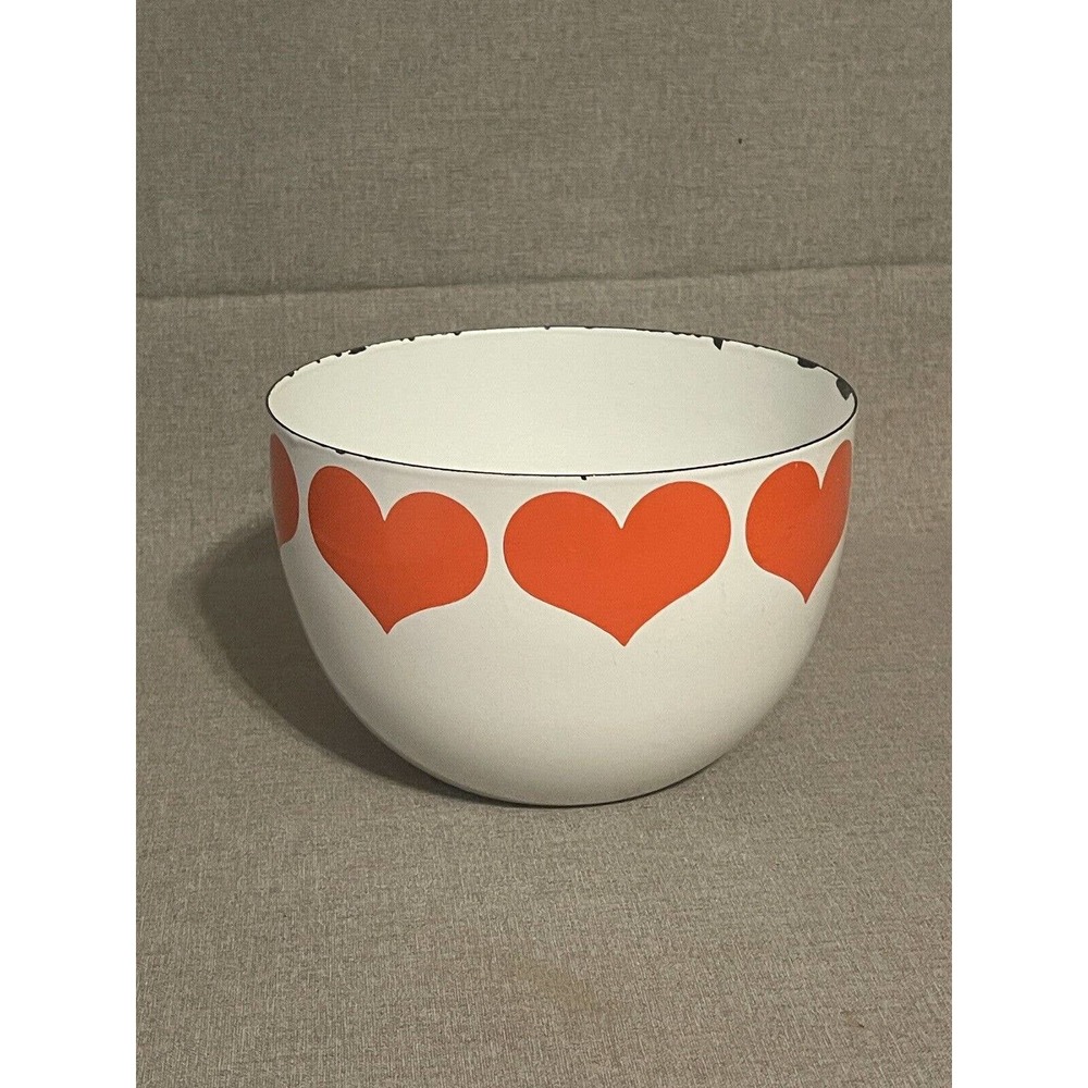 VTG MCM Finel Arabia Finland Kaj Franck Enamelware Bowl Red Hearts Cathrineholm